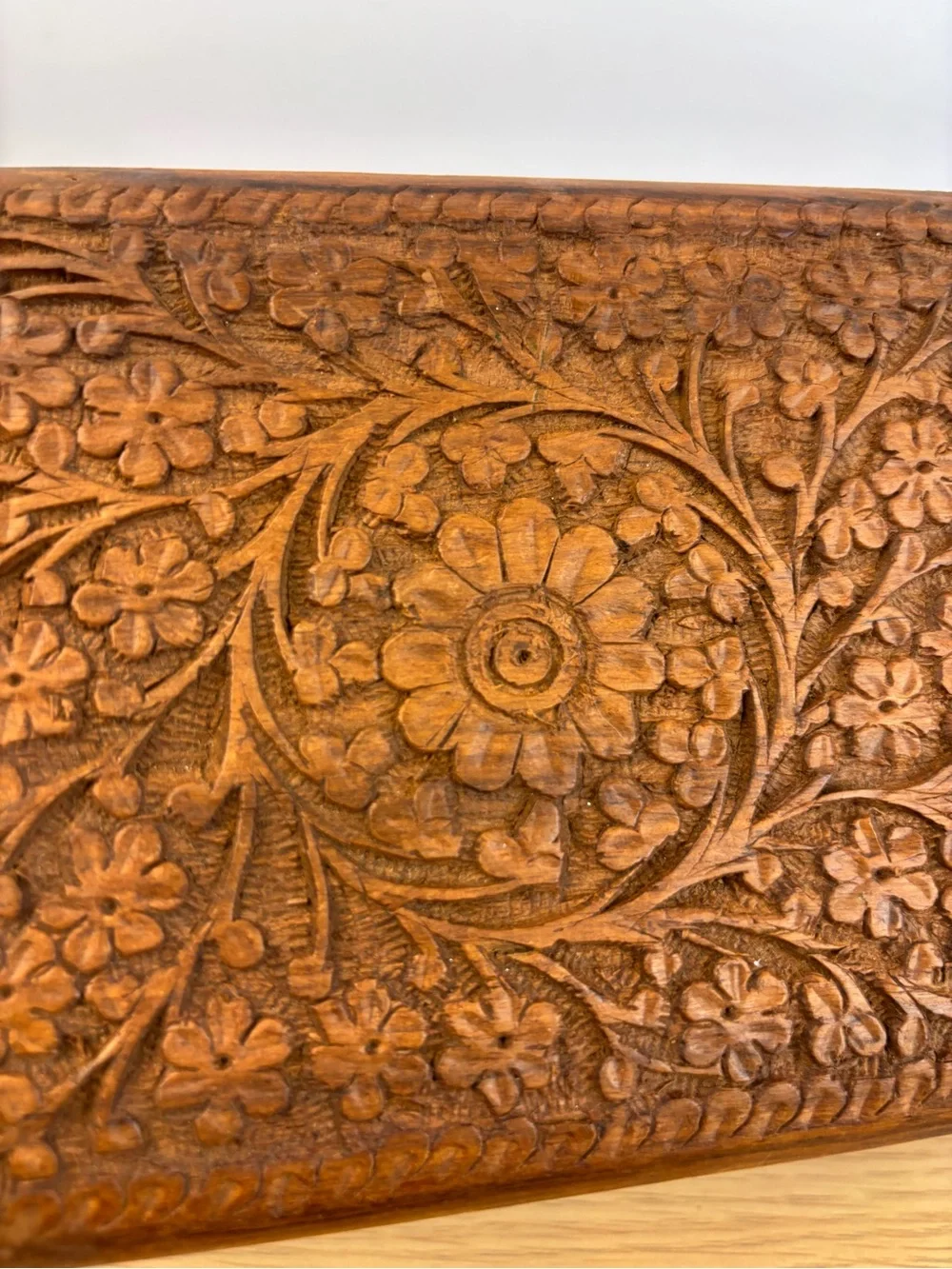 Vintage Hand Carved Wooden Floral Trinket Box